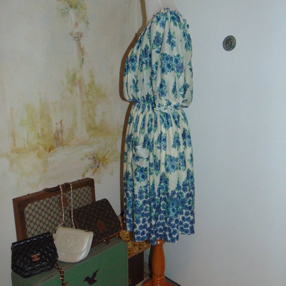 MNG by Mango Dress Womens Medium Tea Party Floral Lined Casual Mini Dress Blue - Picture 6 of 9